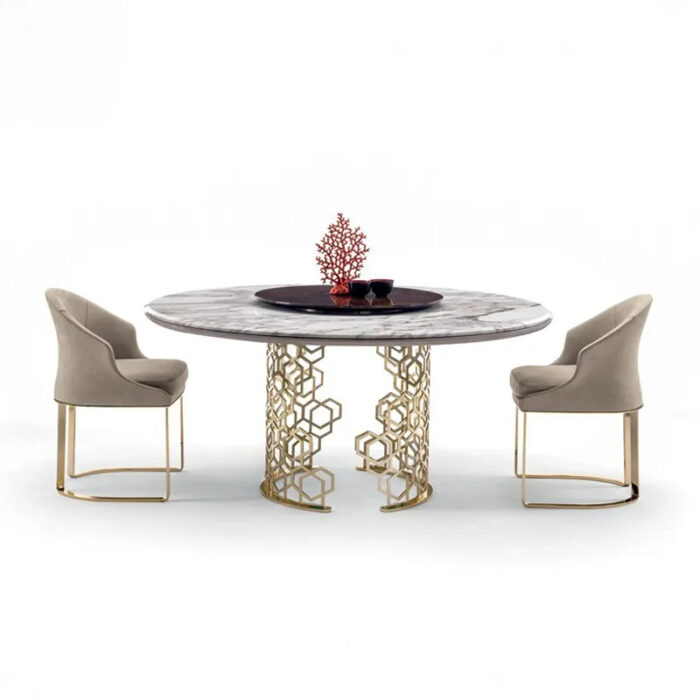 Italian Stainless Steel Marble Top Dining Table
