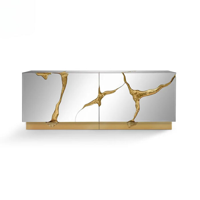 Brass Mirror Finish Side Board Cabinet